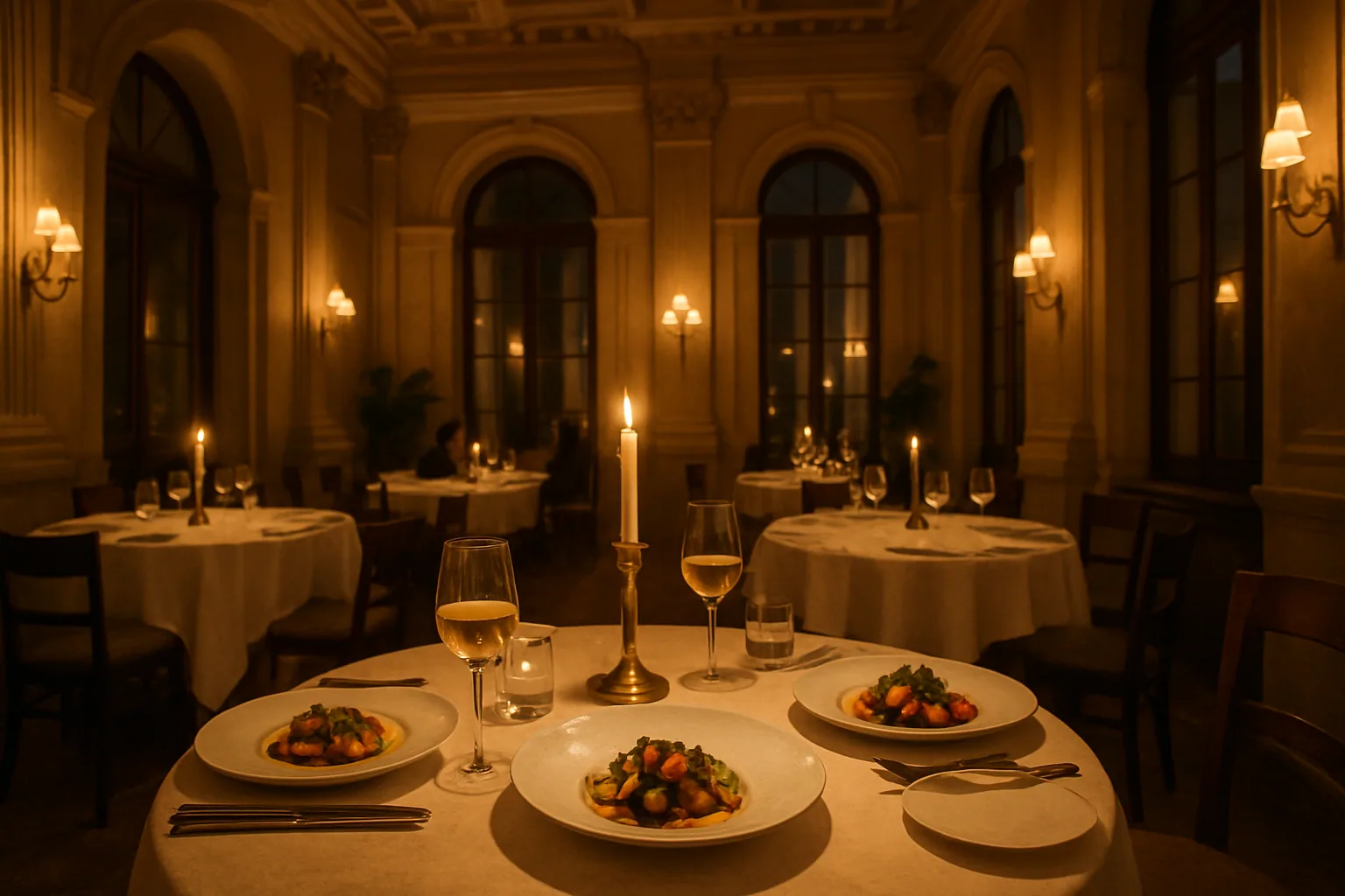 מסעדה יוונית fine dining באתונה עם תאורה אינטימית